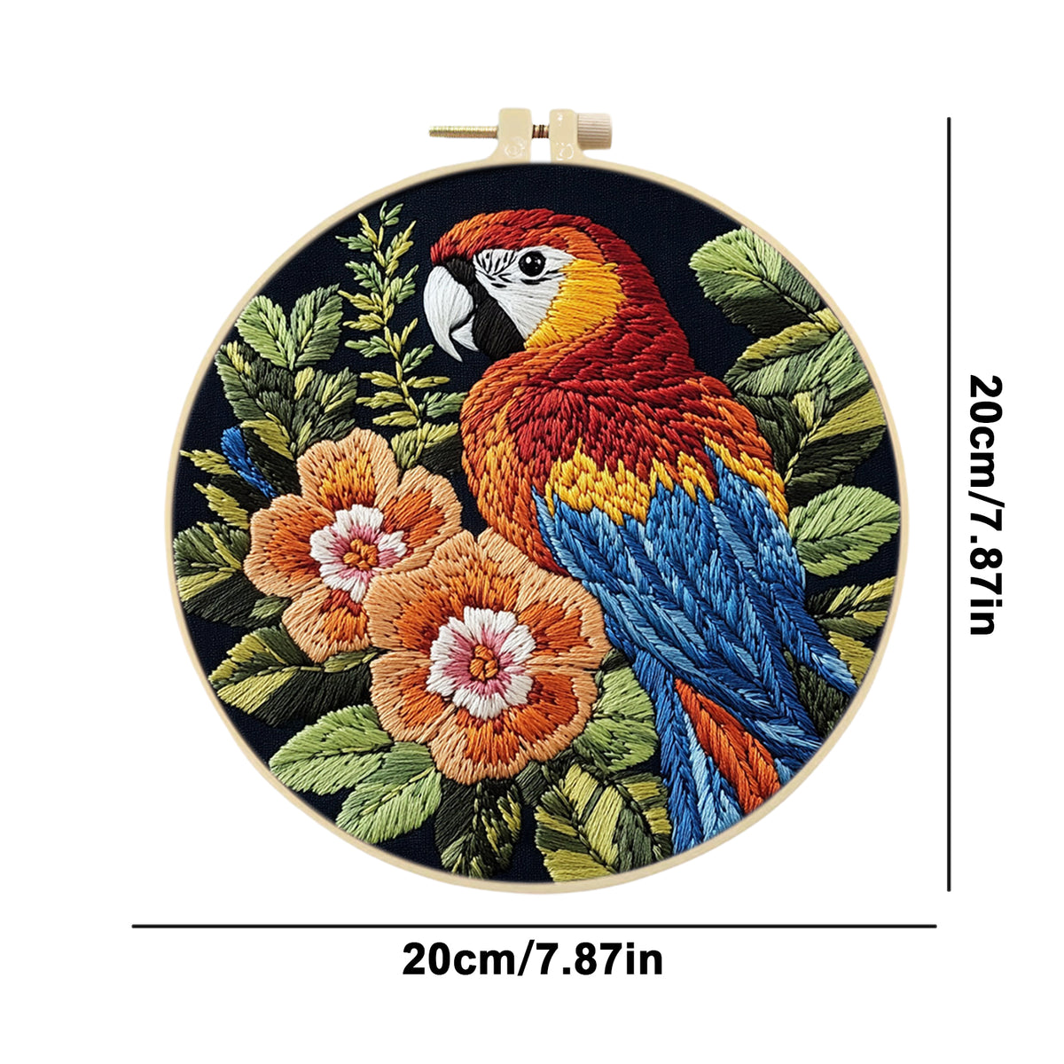 Floral Macaw - DIY Embroidery Cross Stitch Kit with Pattern Cotton Threads Needles Hoop 29×29CM/11.42×11.42in