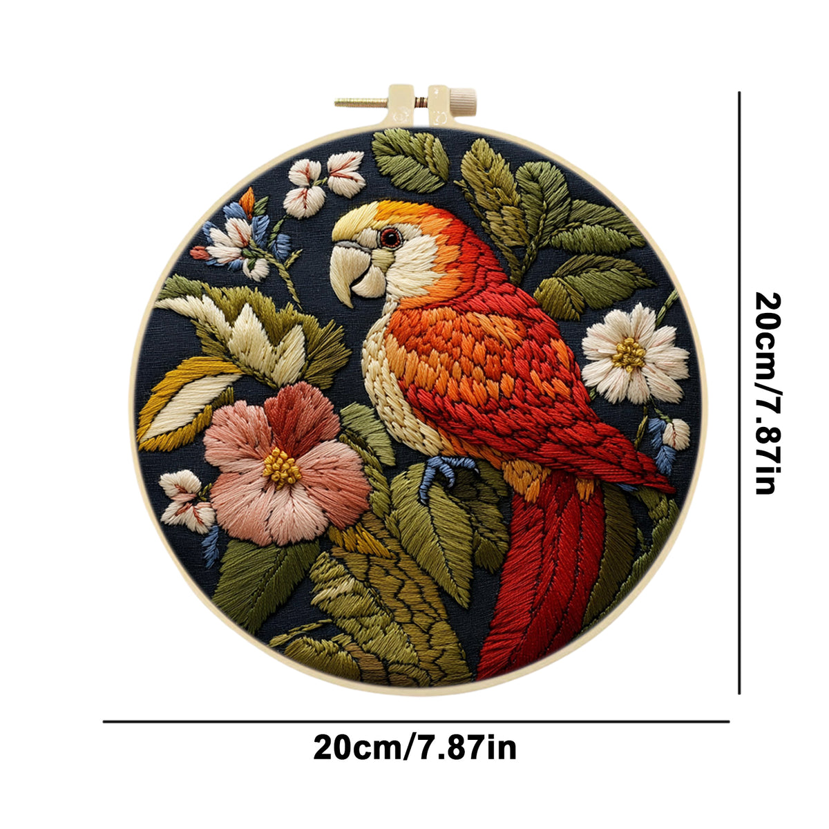 Pink Bloom Parrot - DIY Embroidery Cross Stitch Kit with Pattern Cotton Threads Needles Hoop 29×29CM/11.42×11.42in