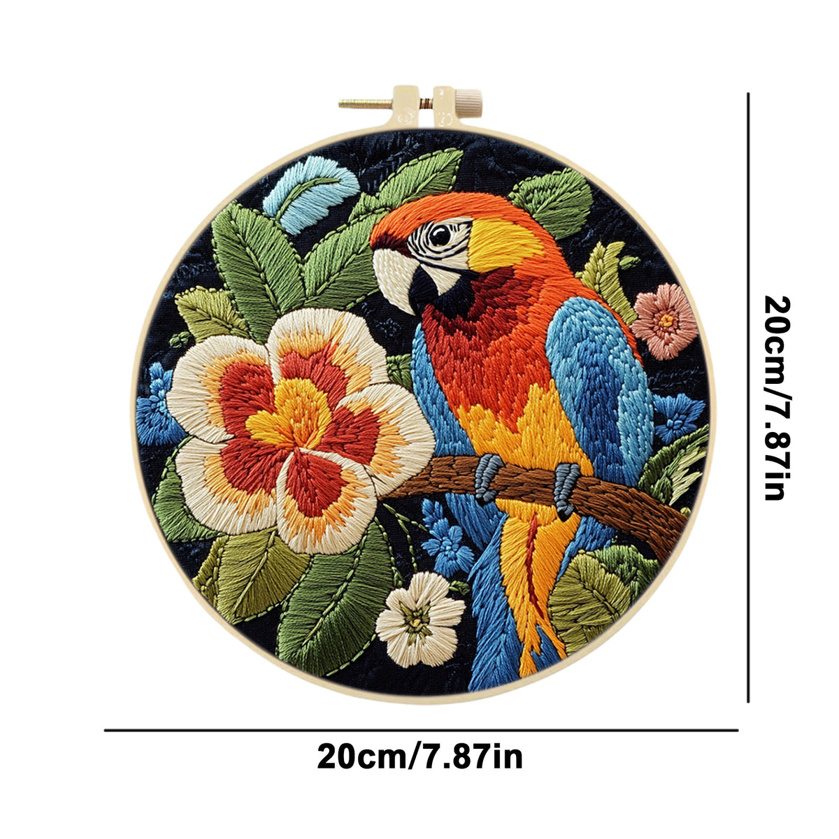 Big Flower Macaw - DIY Embroidery Cross Stitch Kit with Pattern Cotton Threads Needles Hoop 29×29CM/11.42×11.42in