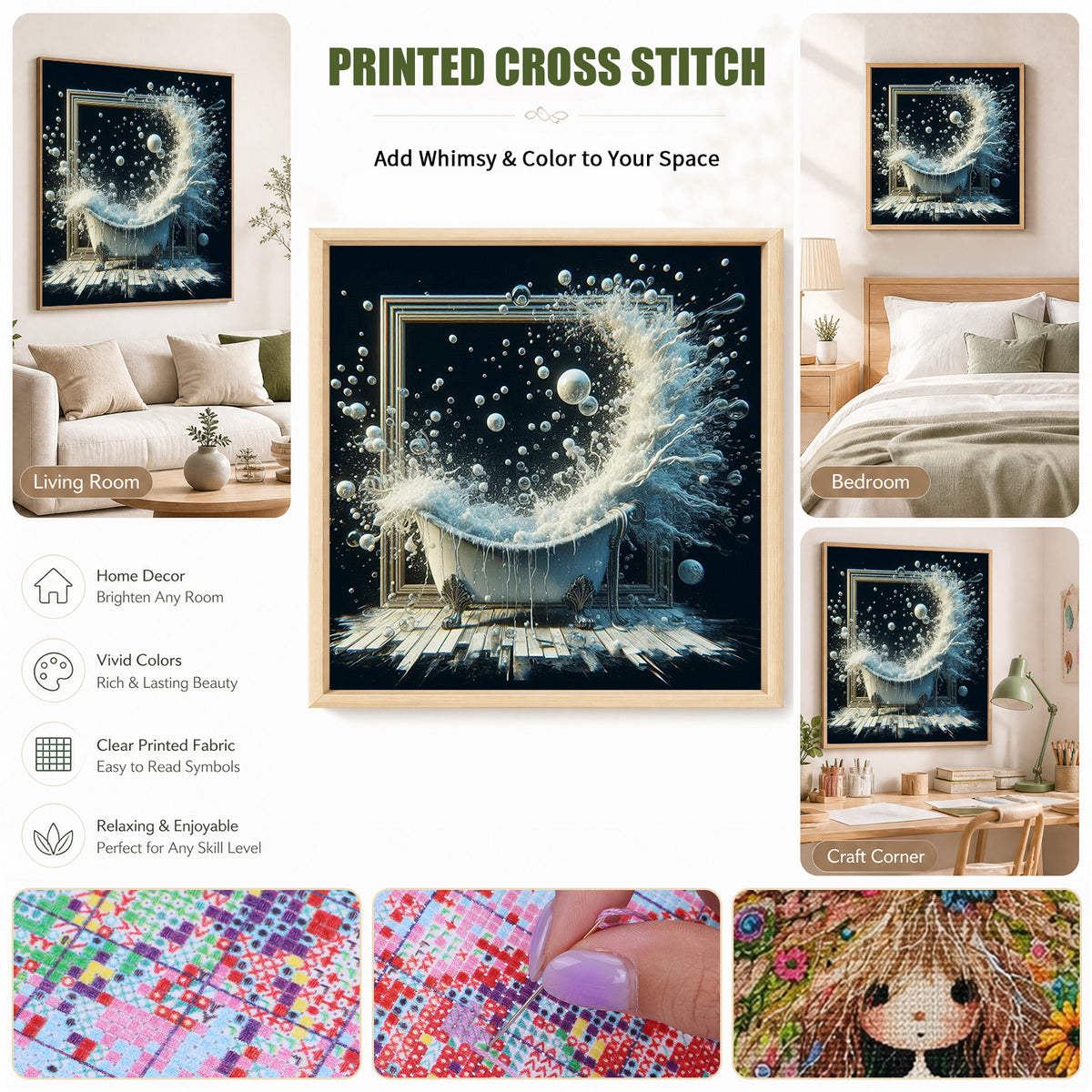 Bathtub - Full 14CT Stamped Cross Stitch 40x40CM - Huacan