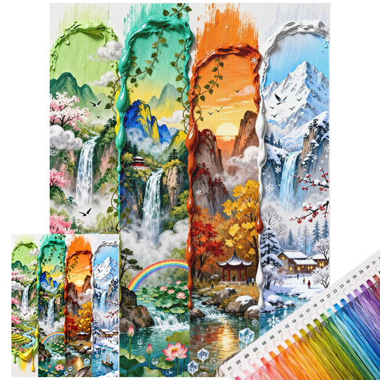 Frühling, Sommer, Herbst, Winter - Komplettes 11CT Stempel-Kreuzstichset 84x63CM - Band