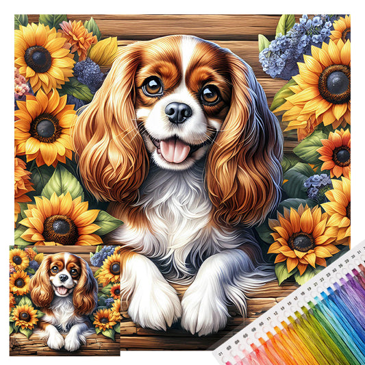 Sonnenblumen-Spaniel – Vollständiges 11CT Stempel-Kreuzstich-Set 40x40 cm – Yishu
