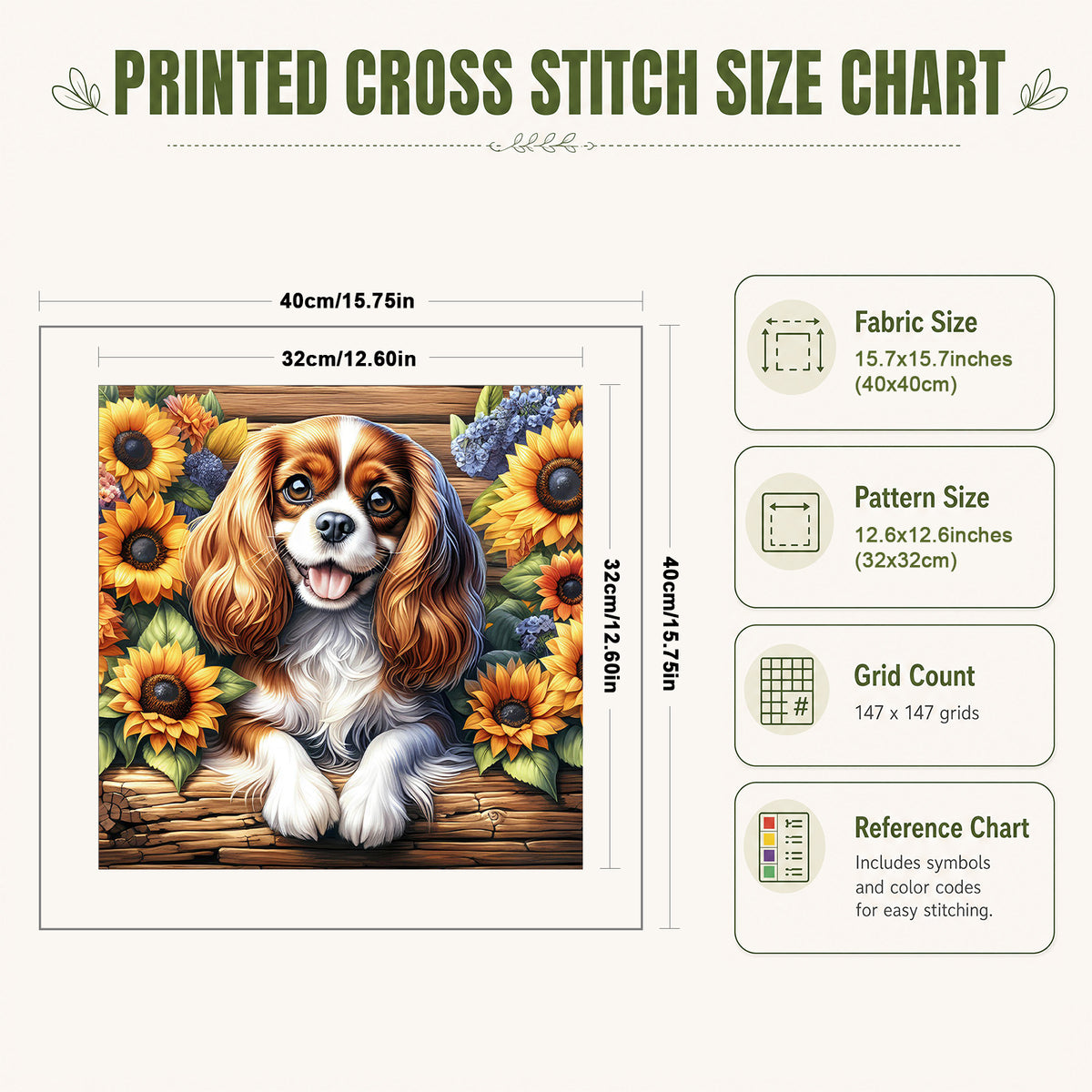 Sonnenblumen-Spaniel – Vollständiges 11CT Stempel-Kreuzstich-Set 40x40 cm – Yishu