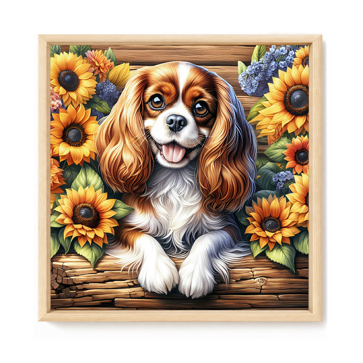 Sonnenblumen-Spaniel – Vollständiges 11CT Stempel-Kreuzstich-Set 40x40 cm – Yishu