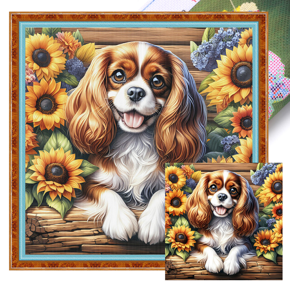 Sonnenblumen-Spaniel – Vollständiges 11CT Stempel-Kreuzstich-Set 40x40 cm – Yishu