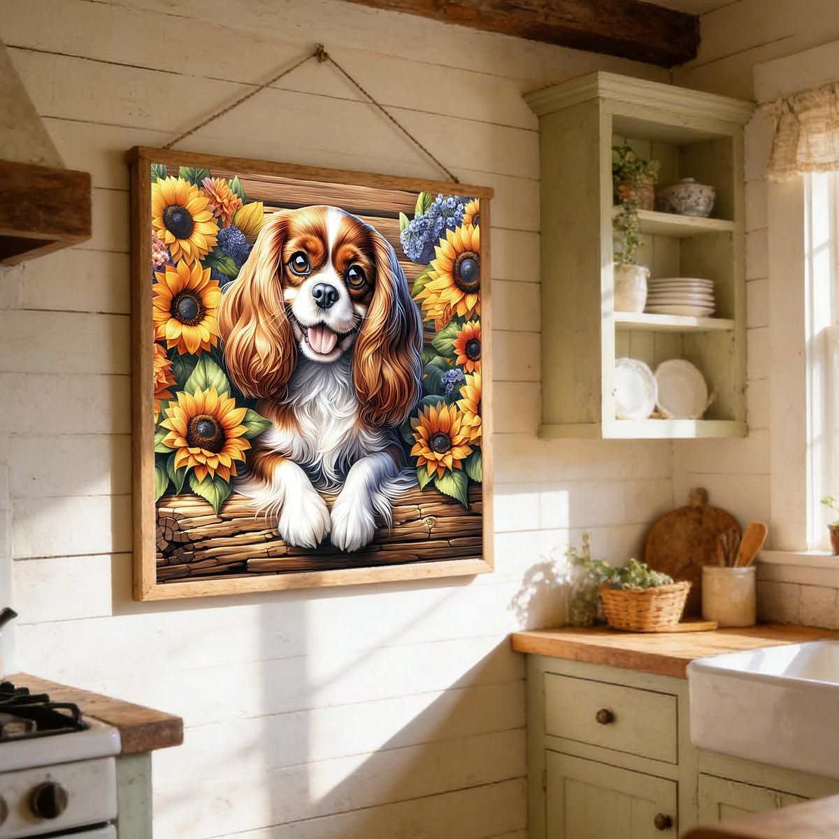Sonnenblumen-Spaniel – Vollständiges 11CT Stempel-Kreuzstich-Set 40x40 cm – Yishu