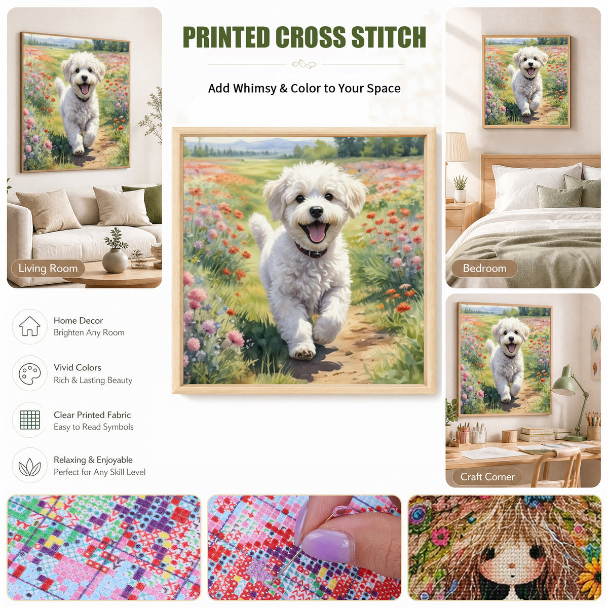 Meadow Pup-Dog - Full 11CT Stamped Cross Stitch 40x40CM - Yishu