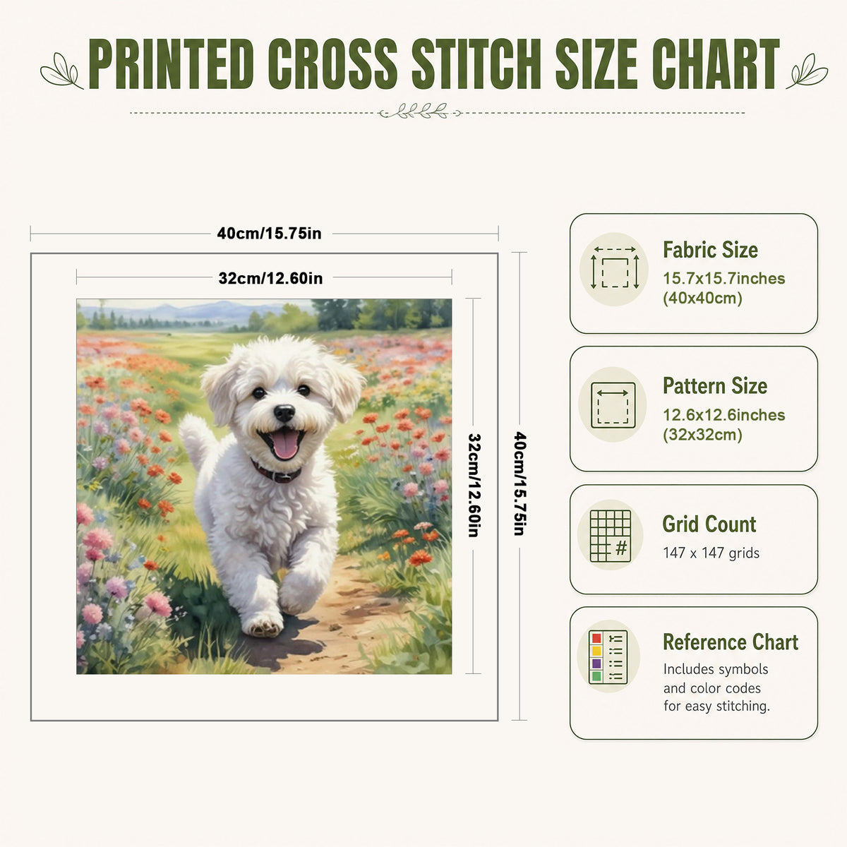 Meadow Pup-Dog - Full 11CT Stamped Cross Stitch 40x40CM - Yishu
