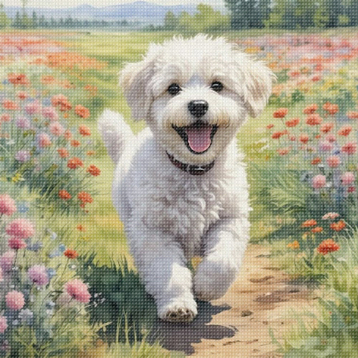 Meadow Pup-Dog - Full 11CT Stamped Cross Stitch 40x40CM - Yishu