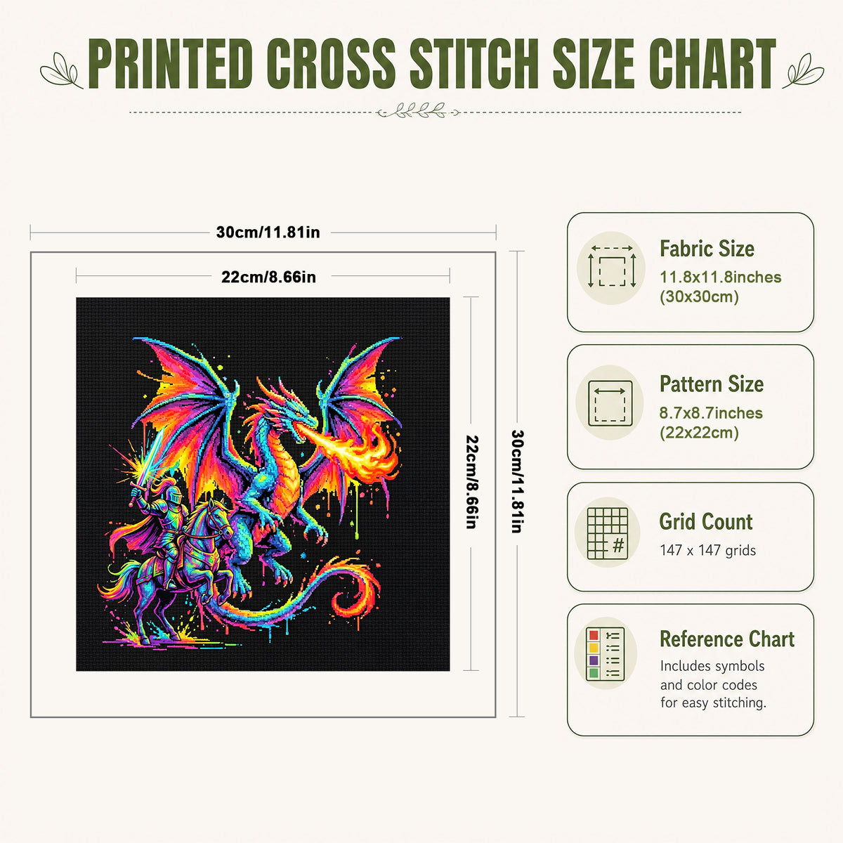 Drache - Vollständiges 14CT Stempel-Kreuzstich-Set 30x30CM - Huacan