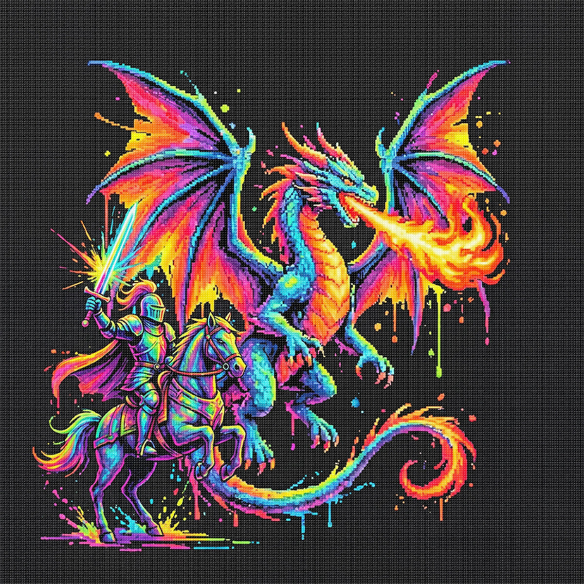 Drache - Vollständiges 14CT Stempel-Kreuzstich-Set 30x30CM - Huacan