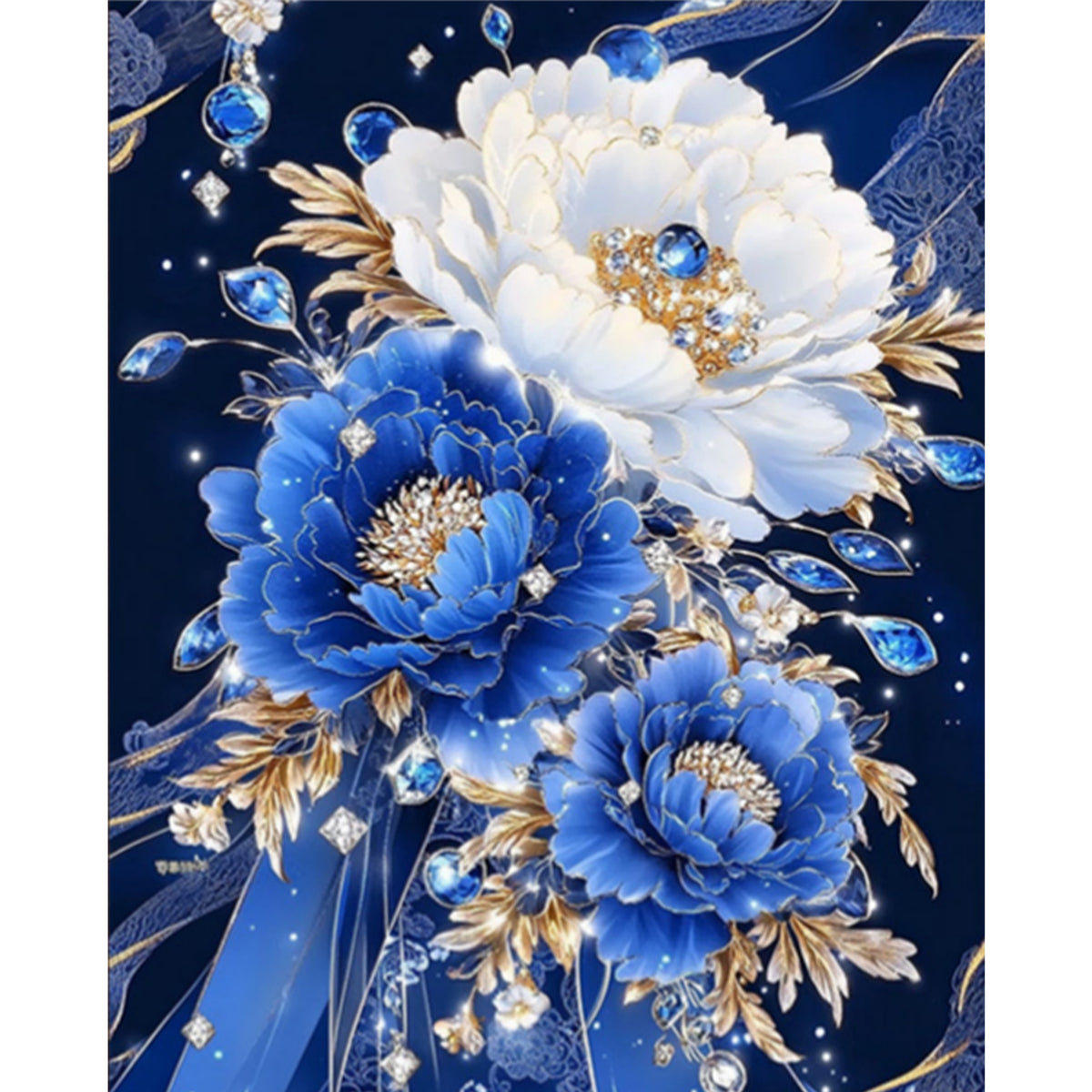 Blaue Kristall-Pfingstrosen – Vollständiges 11CT gezähltes Kreuzstichset 40*50CM – Huacan