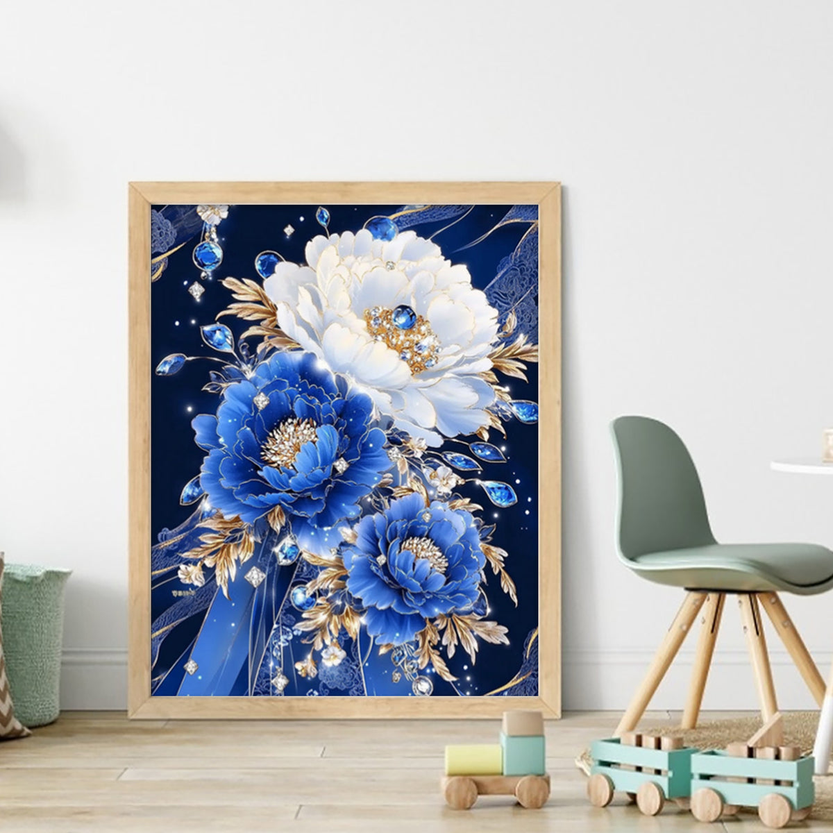 Blaue Kristall-Pfingstrosen – Vollständiges 11CT gezähltes Kreuzstichset 40*50CM – Huacan