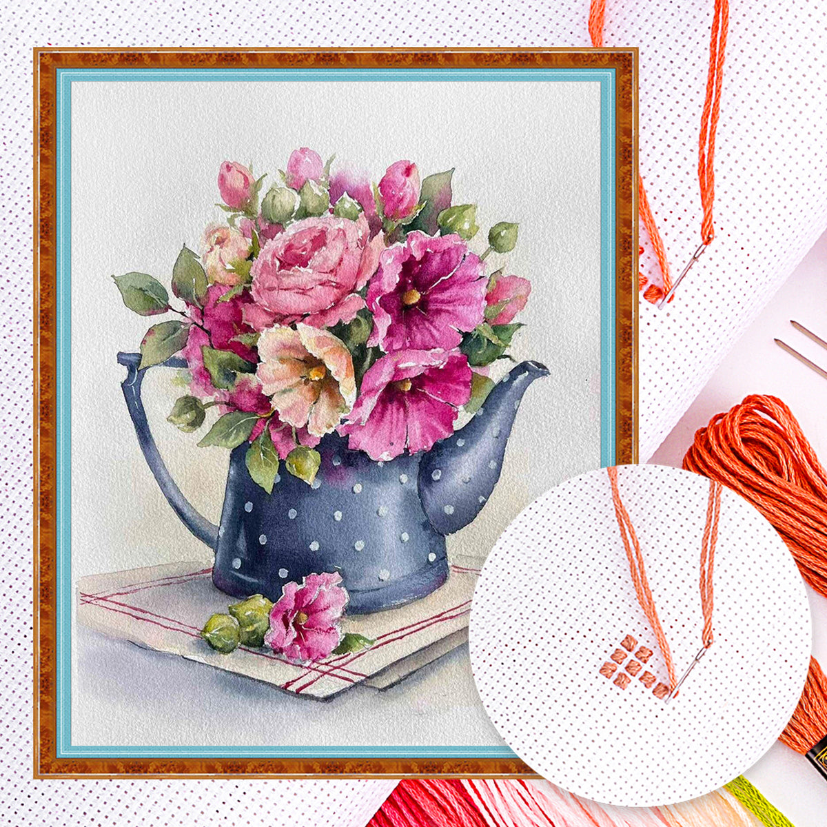 Watercolor Flowers In A Watering Can - Full 11CT Counted Cross Stitch 40*50CM - Huacan