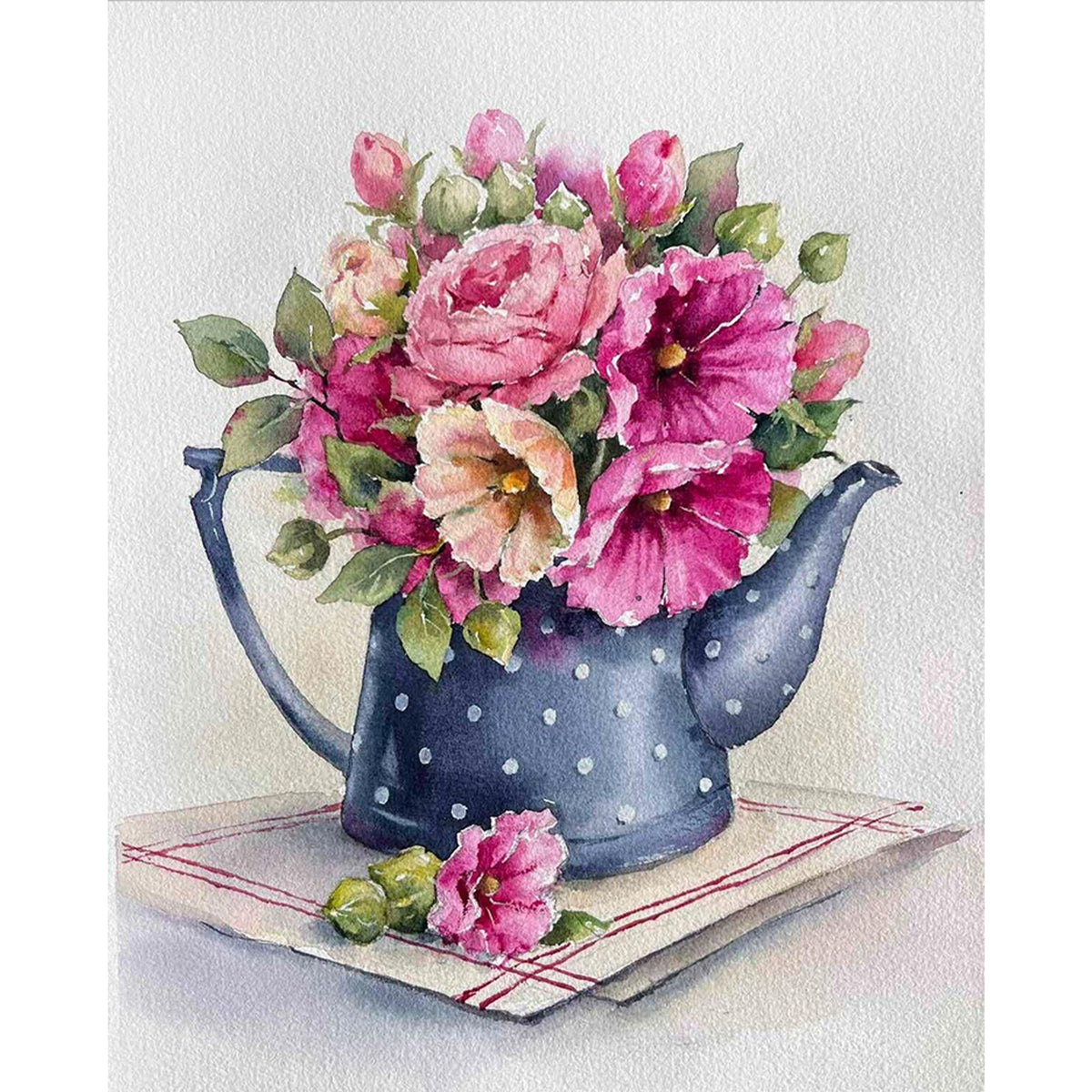 Watercolor Flowers In A Watering Can - Full 11CT Counted Cross Stitch 40*50CM - Huacan