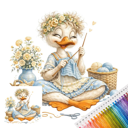 Light Blue Woven Flower Duck - Full 14CT Stamped Cross Stitch 30x30CM - Huacan