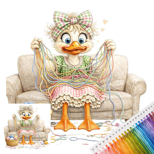 Color Thread Plaid Duck - Full 14CT Stamped Cross Stitch 30x30CM - Huacan