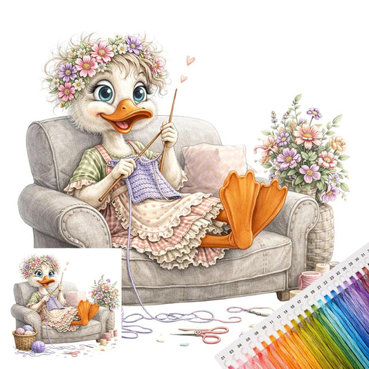 Purple Thread Wreath Woven Duck - Full 14CT Stamped Cross Stitch 30x30CM - Huacan