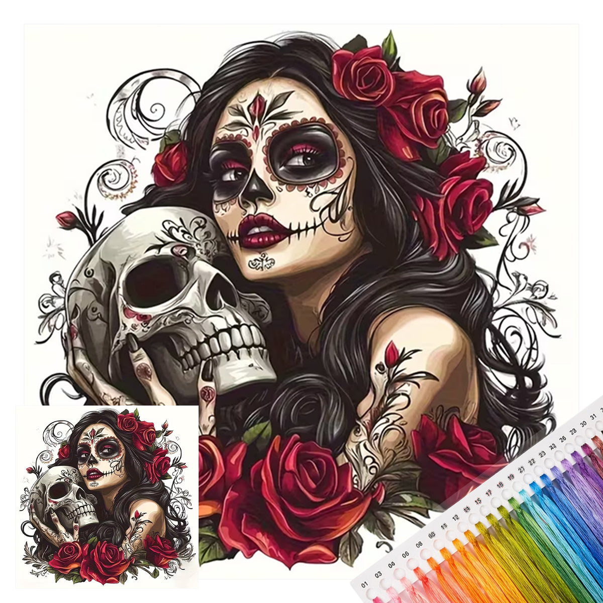 Untote Rosen-Dame - Vollständiges 11CT Stempel-Kreuzstich-Set 45x45CM - Huacan