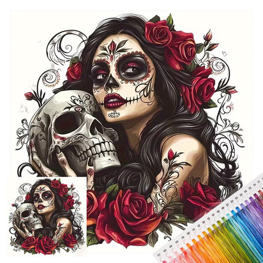 Untote Rosen-Dame - Vollständiges 11CT Stempel-Kreuzstich-Set 45x45CM - Huacan