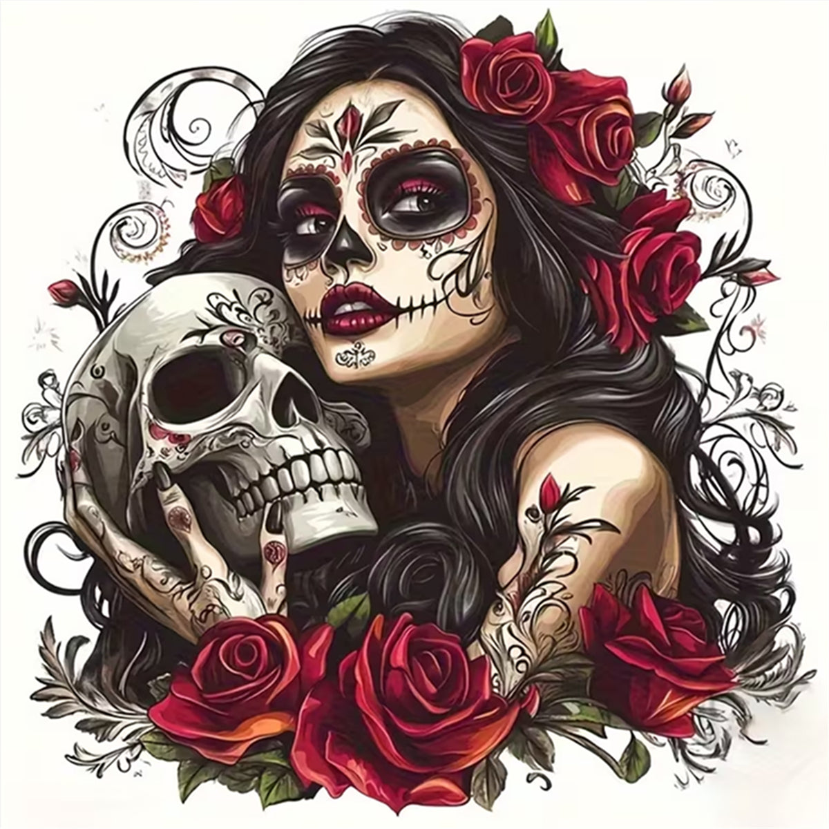 Untote Rosen-Dame - Vollständiges 11CT Stempel-Kreuzstich-Set 45x45CM - Huacan