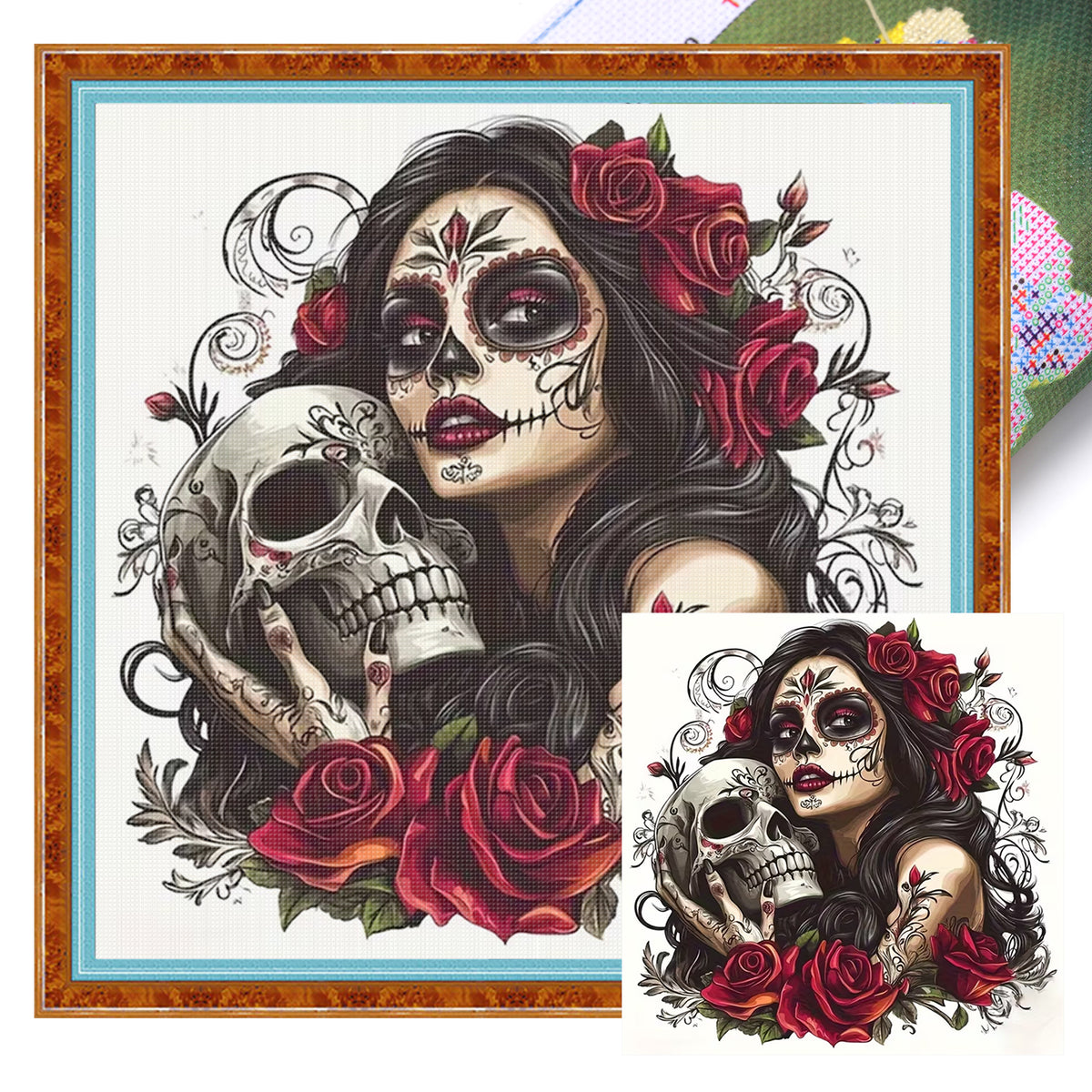 Untote Rosen-Dame - Vollständiges 11CT Stempel-Kreuzstich-Set 45x45CM - Huacan