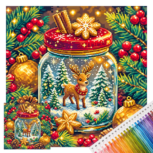 Christmas Elk Wish Jar - Full 11CT Stamped Cross Stitch 40x40CM - Yishu