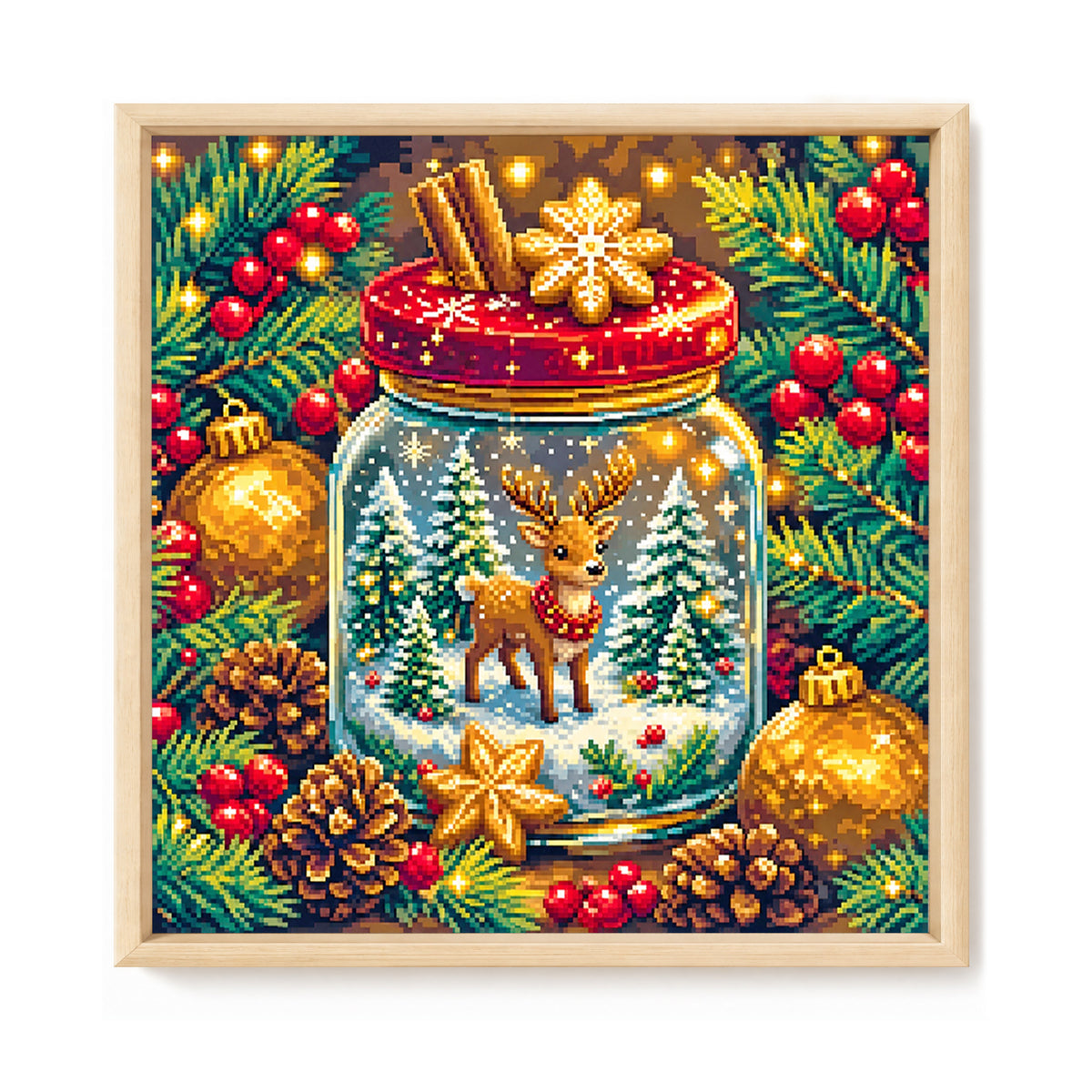 Christmas Elk Wish Jar - Full 11CT Stamped Cross Stitch 40x40CM - Yishu