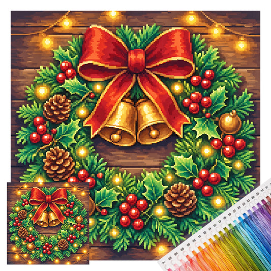 Golden Bell Christmas Wreath - Full 11CT Stamped Cross Stitch 40x40CM - Yishu