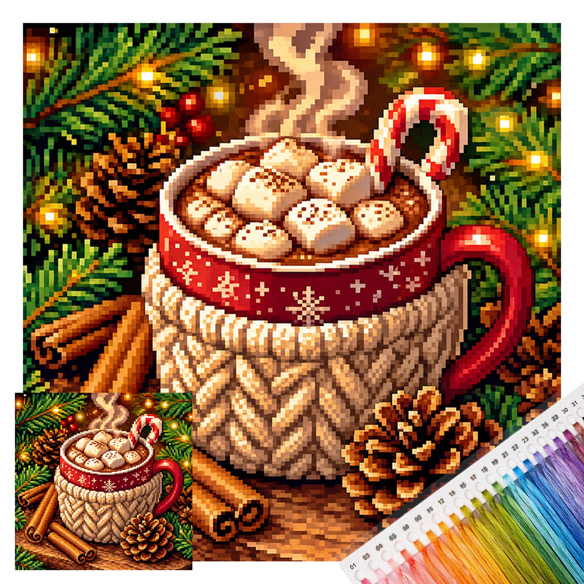 Hot Cocoa Christmas Mug - Full 11CT Stamped Cross Stitch 40x40CM - Yishu