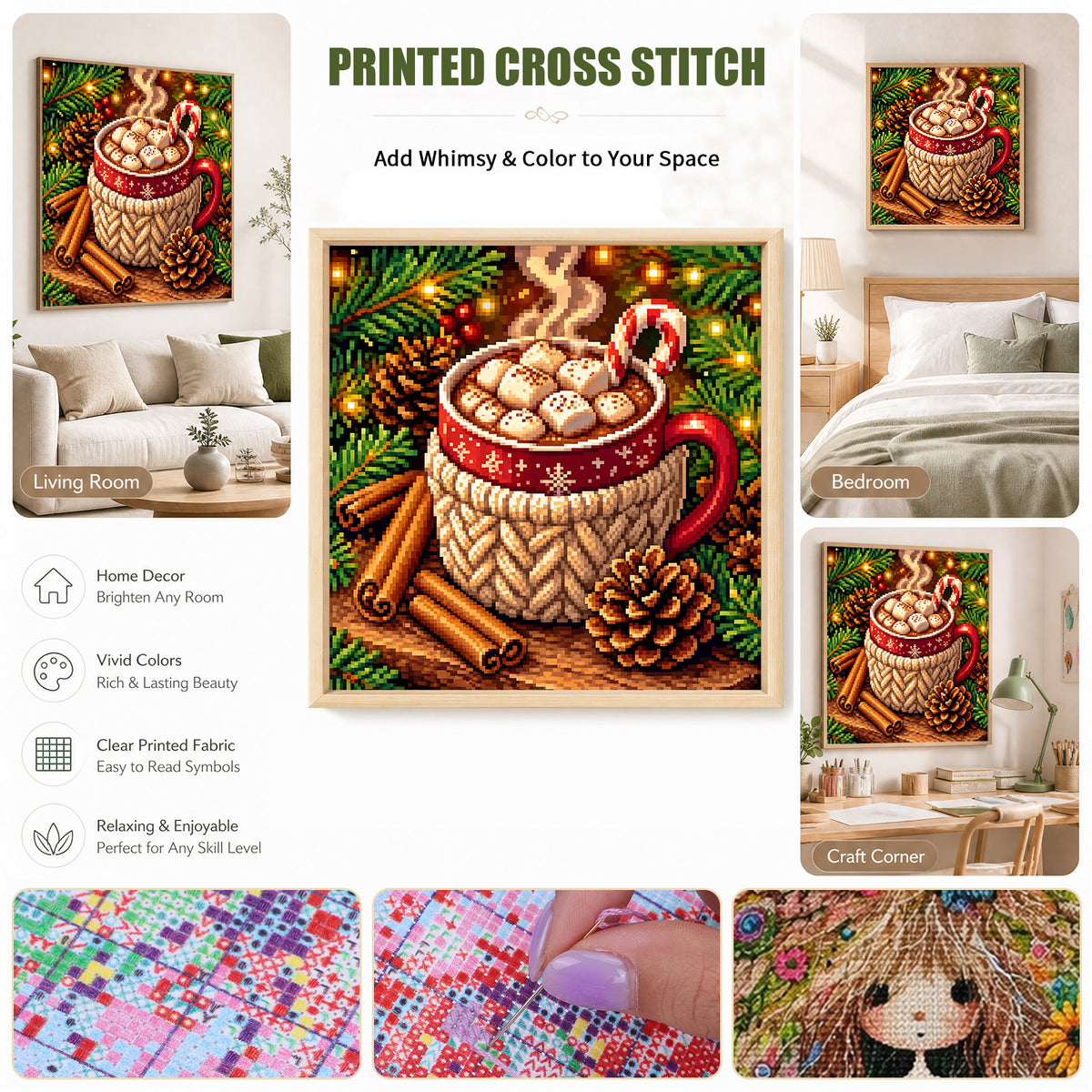 Hot Cocoa Christmas Mug - Full 11CT Stamped Cross Stitch 40x40CM - Yishu