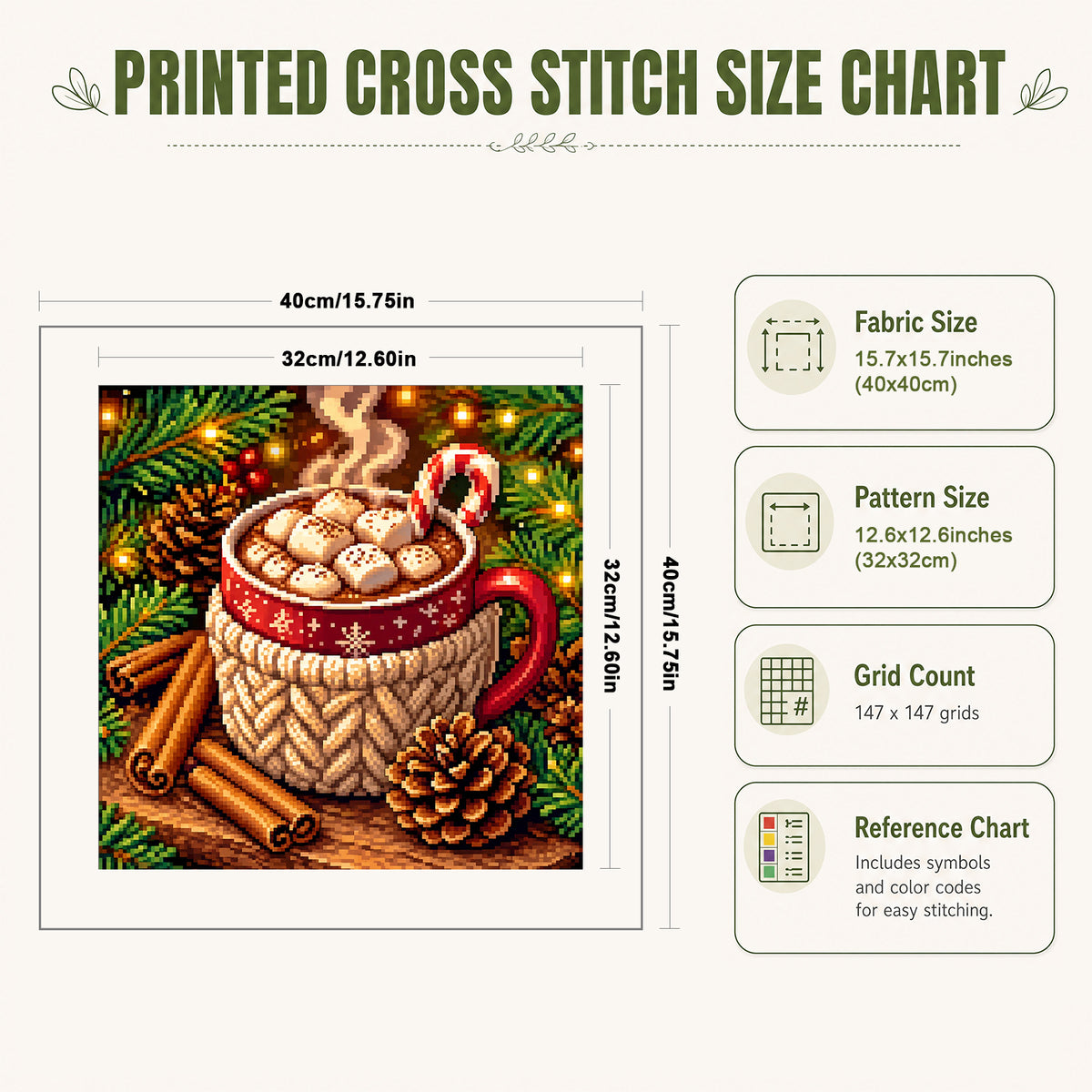 Hot Cocoa Christmas Mug - Full 11CT Stamped Cross Stitch 40x40CM - Yishu