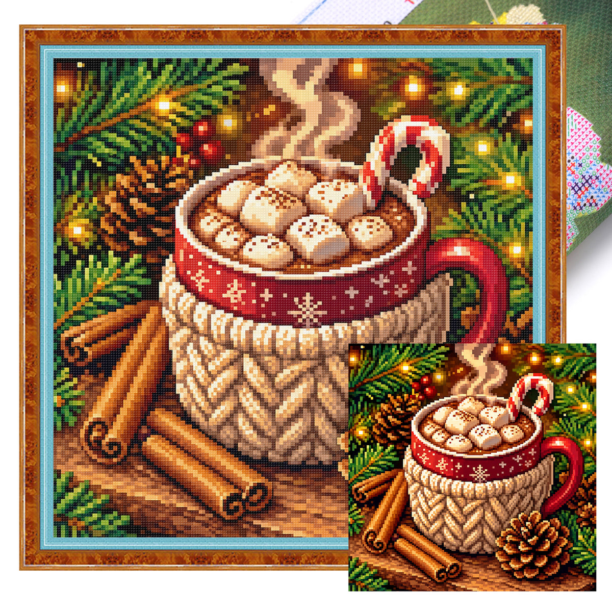 Hot Cocoa Christmas Mug - Full 11CT Stamped Cross Stitch 40x40CM - Yishu