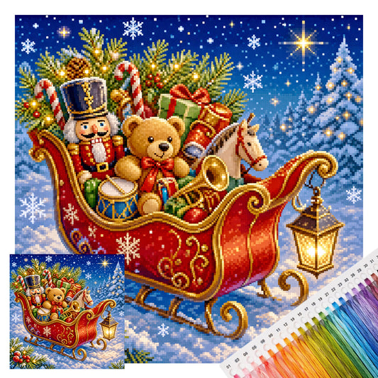 Christmas Toy Sleigh - Full 11CT Stamped Cross Stitch 40x40CM - Yishu