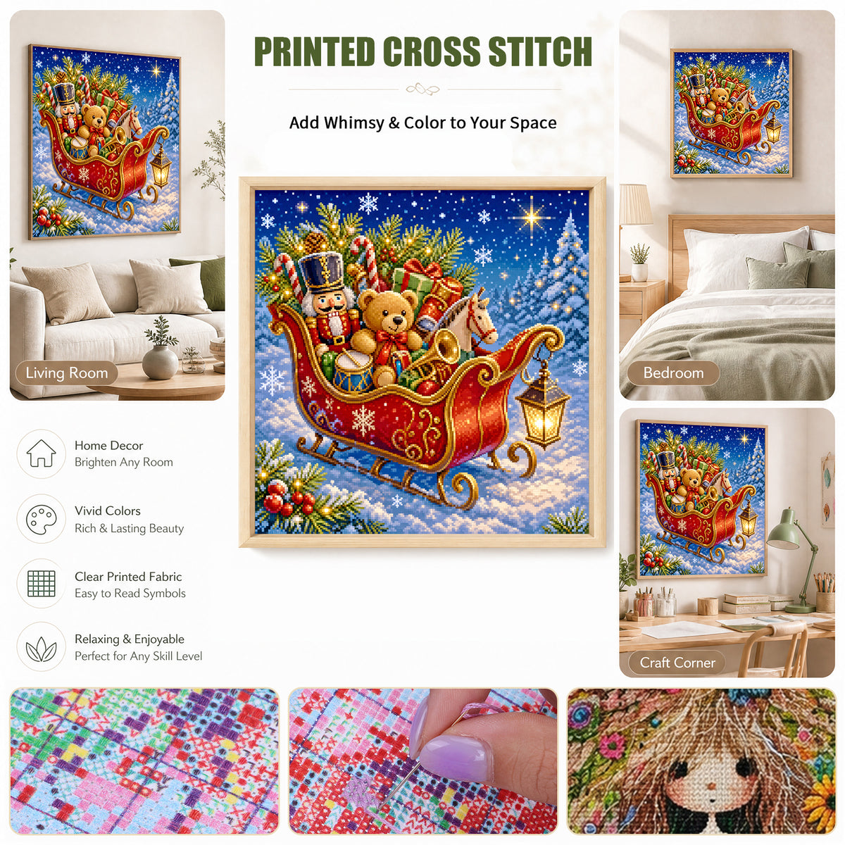 Christmas Toy Sleigh - Full 11CT Stamped Cross Stitch 40x40CM - Yishu
