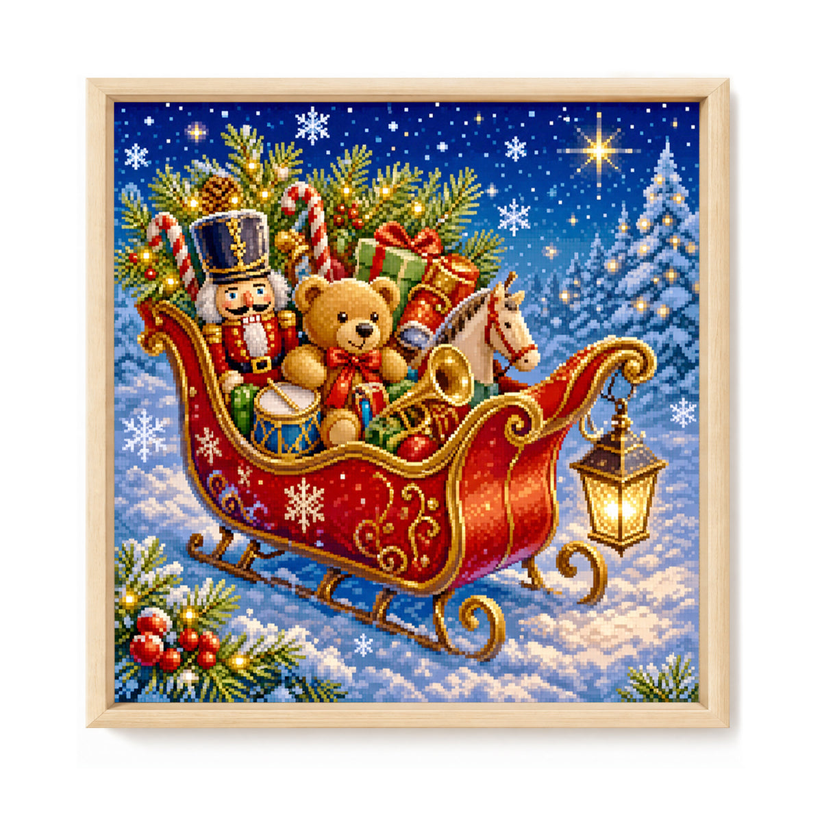 Christmas Toy Sleigh - Full 11CT Stamped Cross Stitch 40x40CM - Yishu