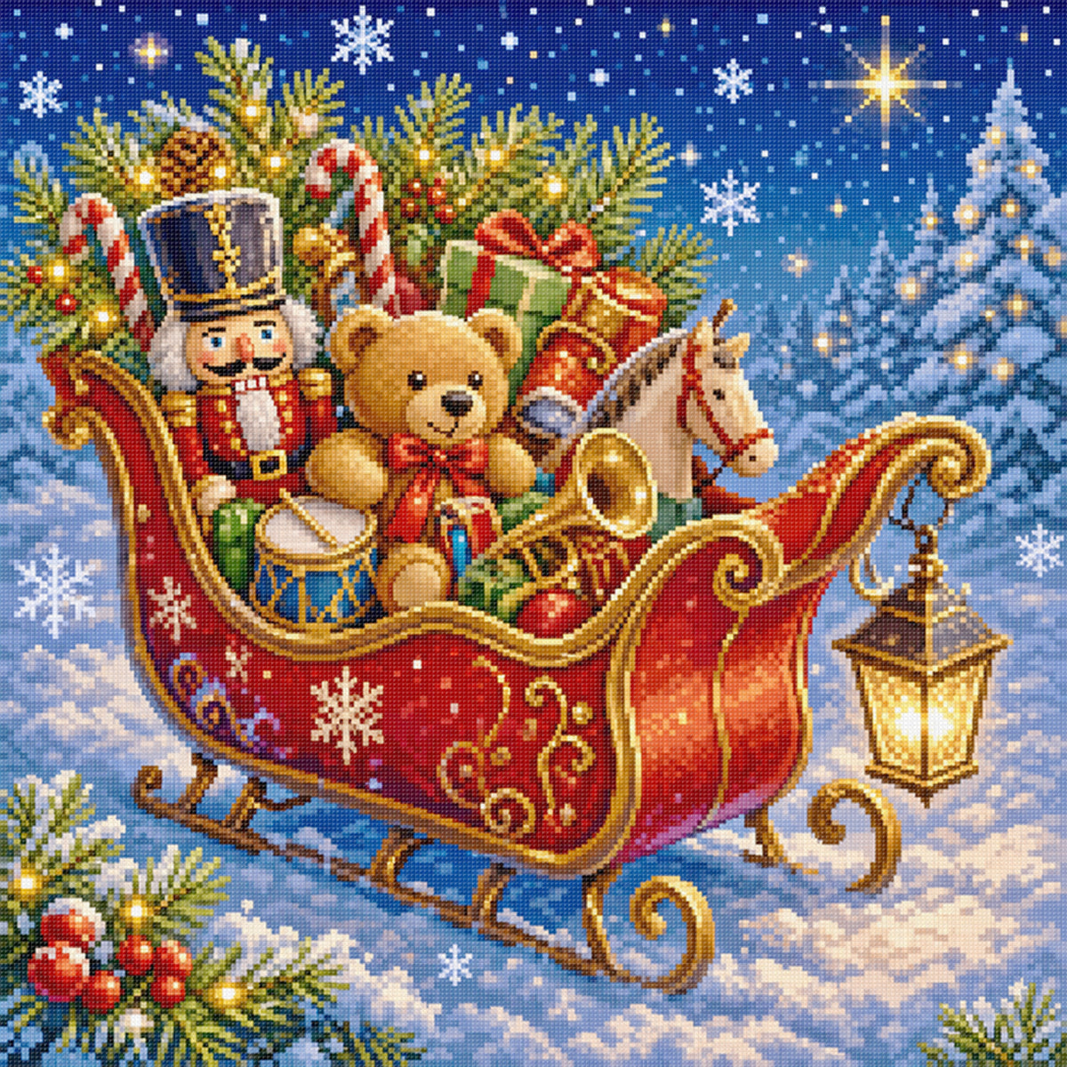 Christmas Toy Sleigh - Full 11CT Stamped Cross Stitch 40x40CM - Yishu