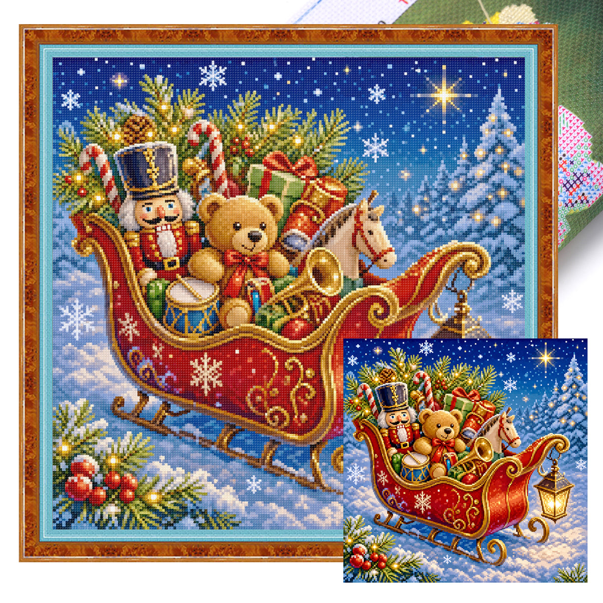 Christmas Toy Sleigh - Full 11CT Stamped Cross Stitch 40x40CM - Yishu