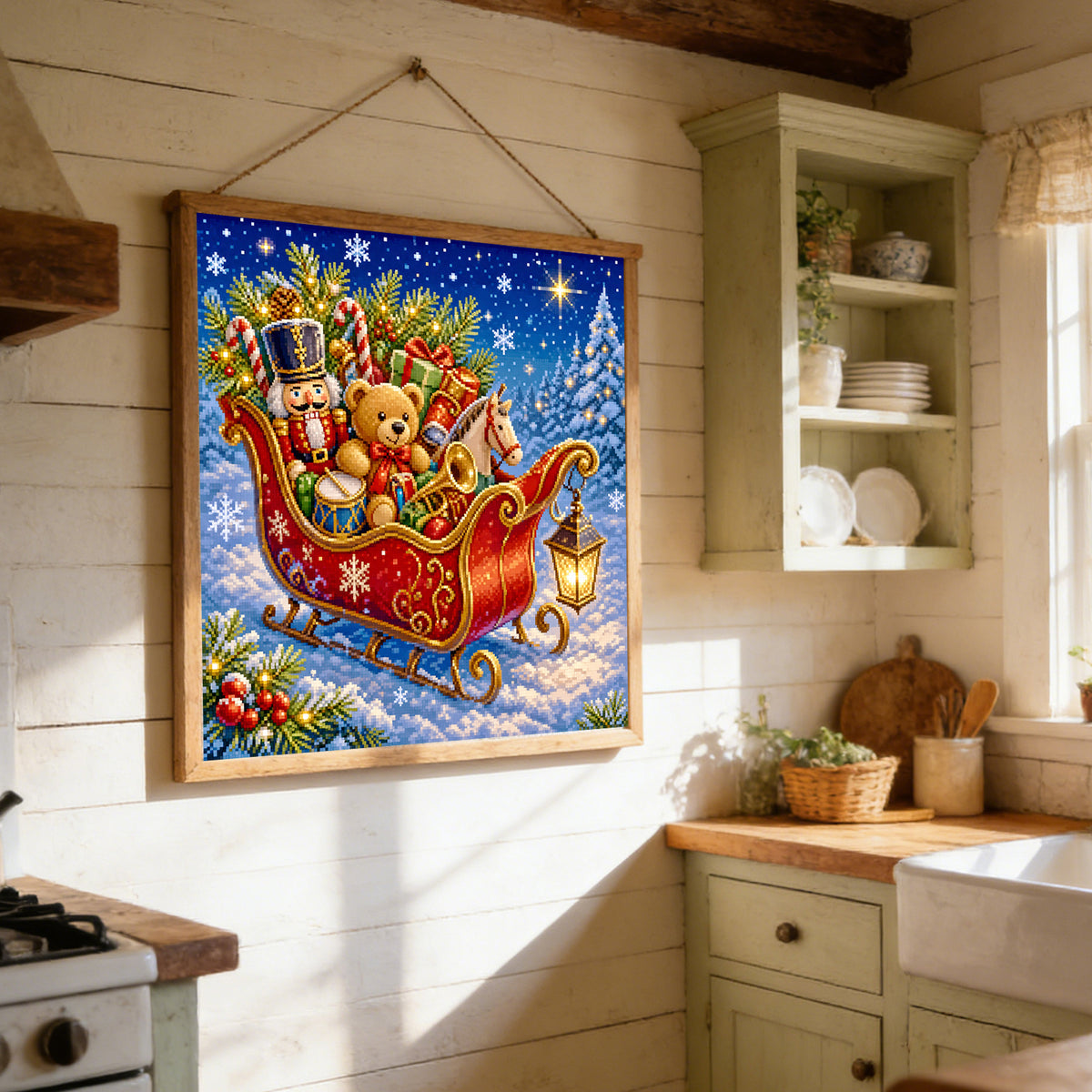 Christmas Toy Sleigh - Full 11CT Stamped Cross Stitch 40x40CM - Yishu