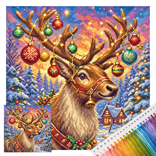 Weihnachtsrentier - Vollständiges 11CT gestempeltes Kreuzstichset 40x40CM - Yishu