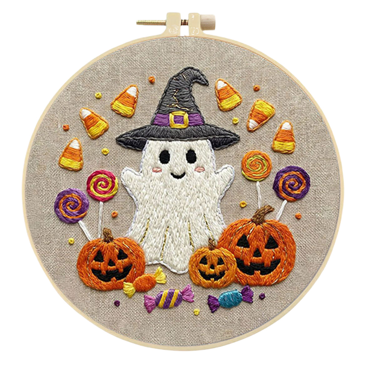 3Pcs Halloween - DIY Embroidery Cross Stitch Kit with Pattern Cotton Threads Needles Hoop 29×29CM/11.42×11.42in