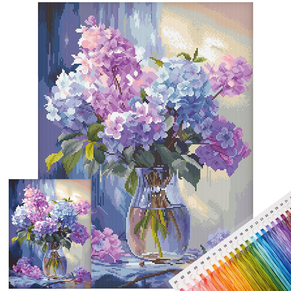 Hortensienvase – Komplettes 14CT gestempeltes Kreuzstich-Set 6x45,7 cm – Cherish