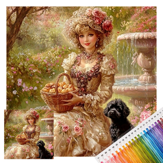 Rokoko-Schönheit im Garten – Vollständiges 11CT Stempel-Kreuzstich-Set 45x45CM – Huacan