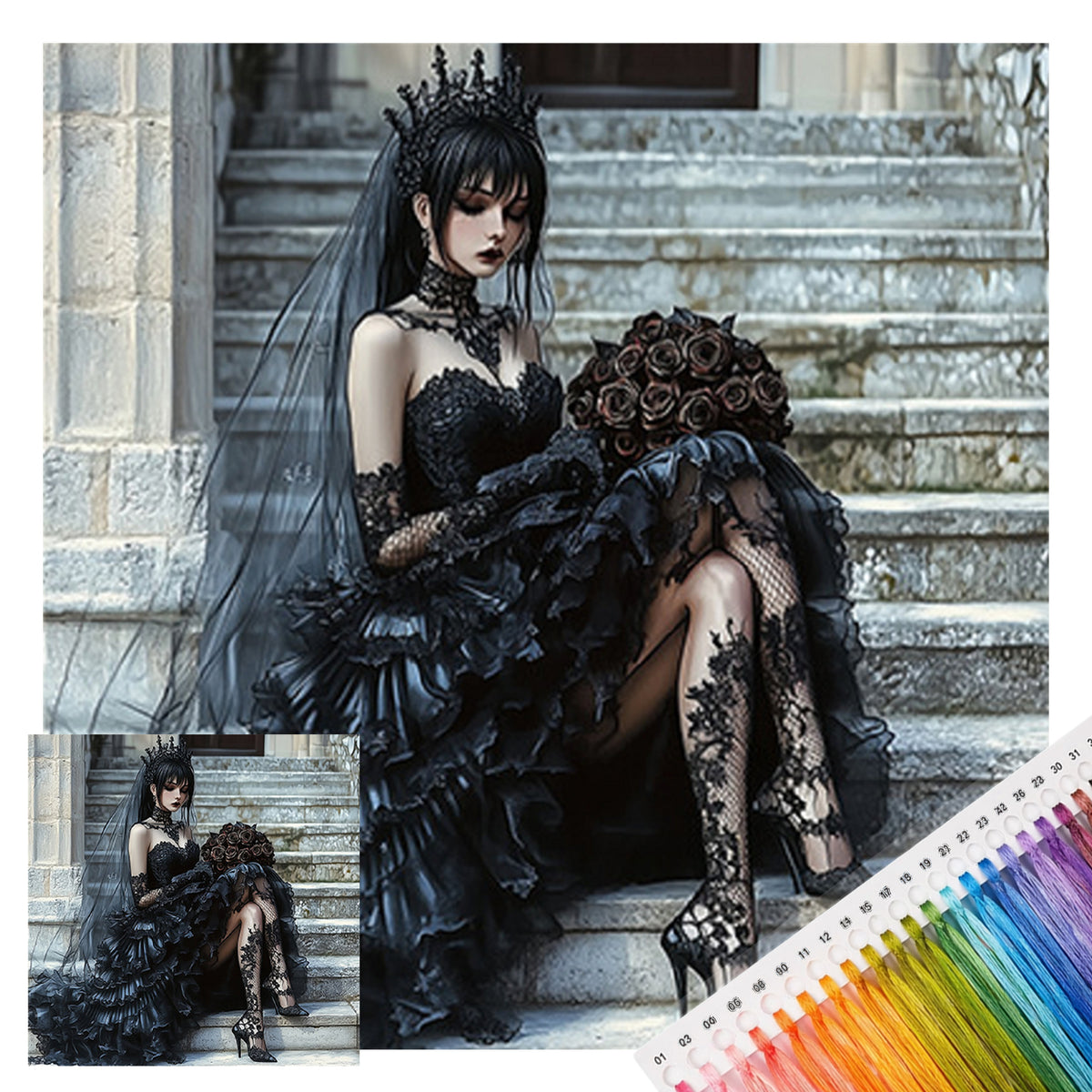 Dark Gothic Queen - Full 11CT Stamped Cross Stitch 45x45CM - Huacan