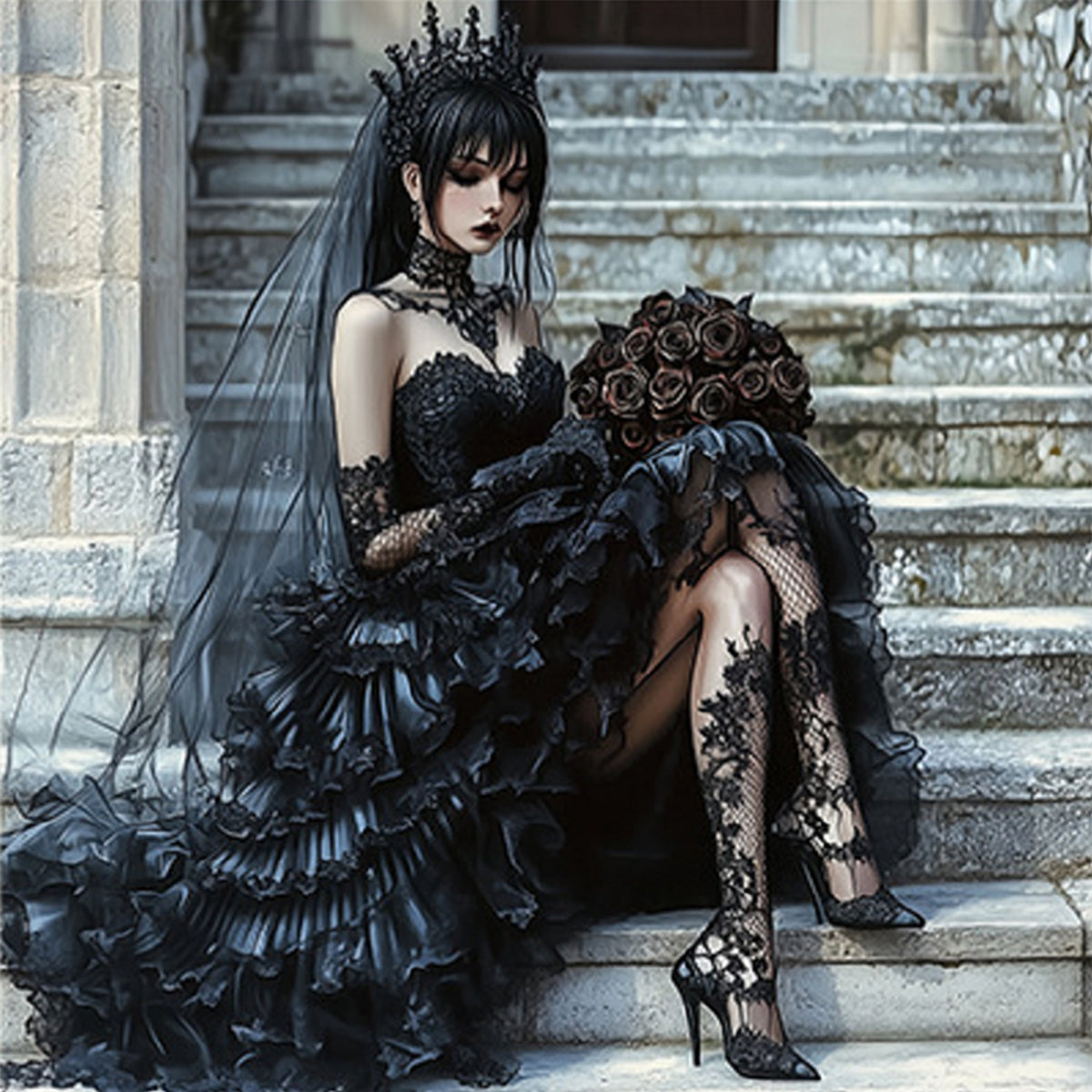 Dark Gothic Queen - Full 11CT Stamped Cross Stitch 45x45CM - Huacan