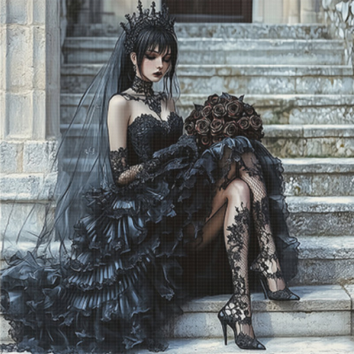 Dark Gothic Queen - Full 11CT Stamped Cross Stitch 45x45CM - Huacan