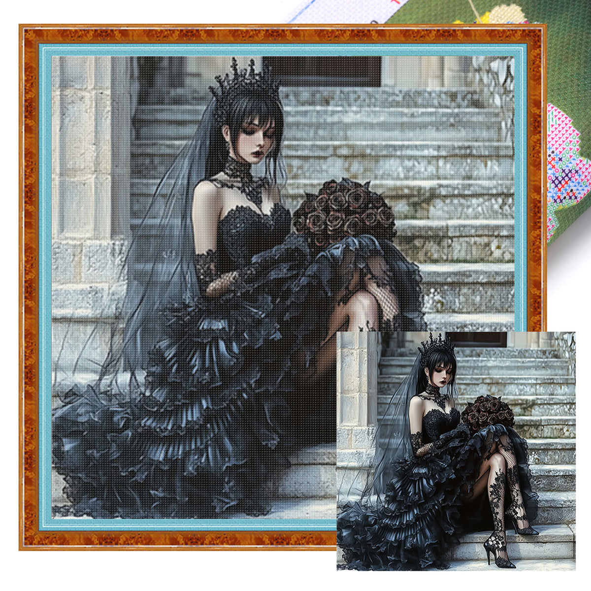 Dark Gothic Queen - Full 11CT Stamped Cross Stitch 45x45CM - Huacan