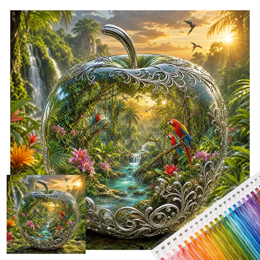Apfel mit Regenwaldpapagei - Vollständiges 11CT Stempel-Kreuzstich-Set 45x45CM - Huacan