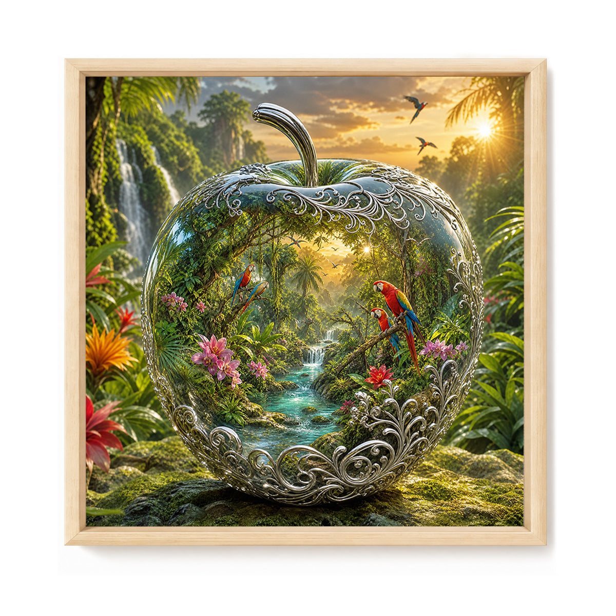 Apple With Rainforest Parrot - Full 11CT Stamped Cross Stitch 45x45CM - Huacan
