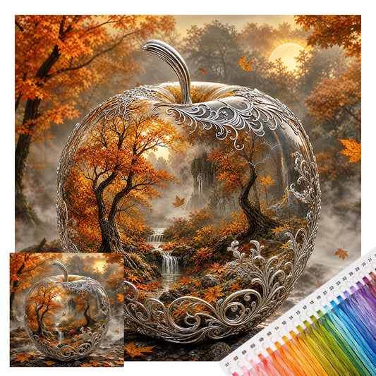 Apfel im Herbst Ahorn Geheimland - Komplettes 11CT gestempeltes Kreuzstich-Set 45x45CM - Huacan